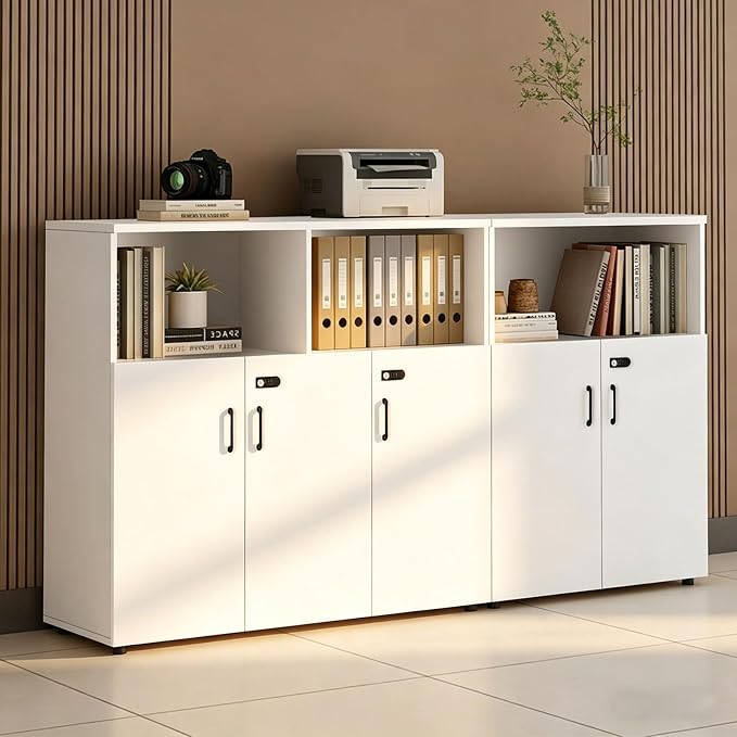 File Cabinet with Password Lock, Wood Lateral Filing Cabinet for Letter/A4 Files, 3 Drawer with Door, Printer Stand with Open Shelves for Home Office