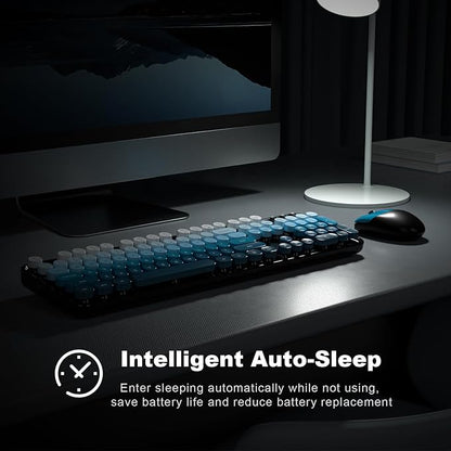 Wireless Keyboard and Mouse Combo, 2.4GHz Retro Full-Size Typewriter Keyboard with Number Pad and Wireless Mouse for PC/Laptop/Desktop/Windows (Black Blue)