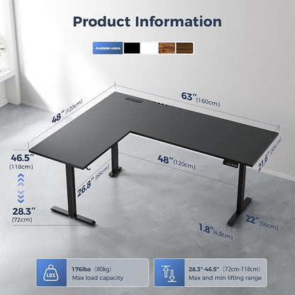 Klicelor L Shaped Standing Desk 63 x 48 Inch,Electric Height Adjustable Corner Desk with Cable Management & Power Outlets, Ergonomic Sit Stand Up Computer Table for Home Office,Black