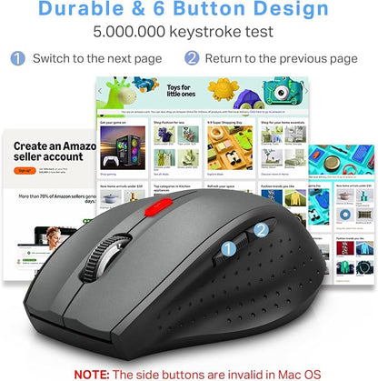 E-YOOSO Wireless Mouse for Laptop, Silent Portable Computer Mouse with 6 Buttons, 4800 DPI, 18 Months Battery Life, 2.4GHz Quiet Optical USB Mouse for PC Chromebook Windows Mac