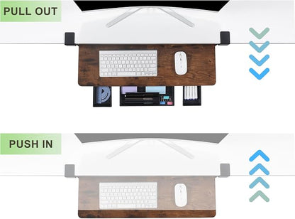 Keyboard Tray Under Desk with Drawer,26.77" X 11.81"Large Size Keyboard Tray with C Clamp-on Mount, Easy to Install, for Home Office (Mahogany)