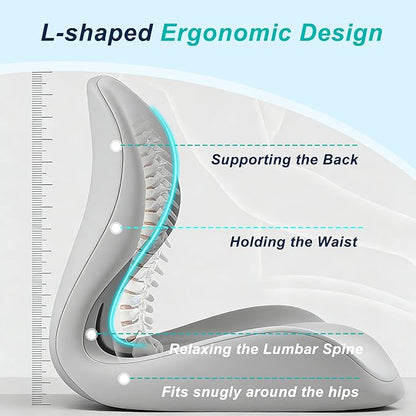 Seat Cushion for Office Chair and Car, Lumbar Support Pillow for Office Chair, Memory Foam Ergonomic Seat Cushion for Long Sitting, Back & Tailbone Pain, Sciatica - Light Gray