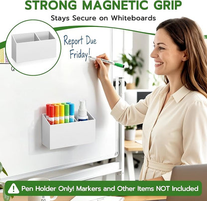 MR.MATE Magnetic Pen Holder,White Magnetic Marker Cup for Fridge Whiteboard | Dry Erase Marker Pencil Holder with Acrylic Cup and Strong Magnet, Non-slip Design For Refrigerator Locker Office & Classroom
