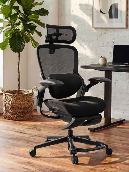 CabLady S2 Petite Office Chair for Women & Small Frames | 330lb Capacity, 4D Adjustable Lumbar/ Headrest, Flip-Up Arms & Footrest, Ergonomic Desk Chair