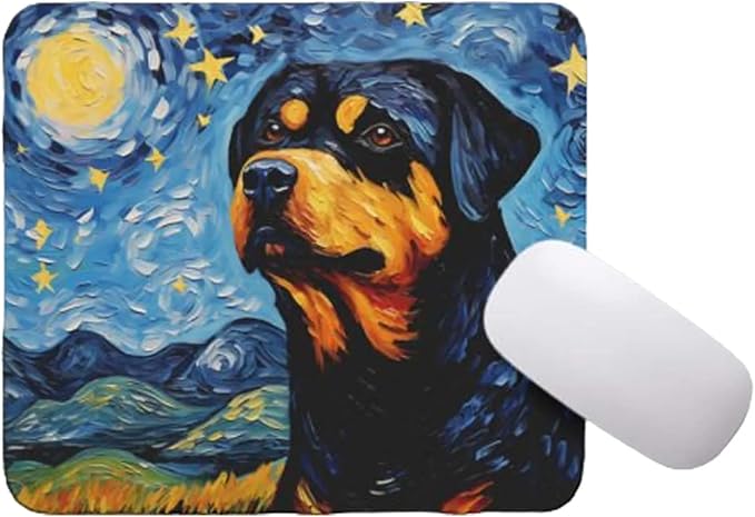 Starry Night Dog Mouse Pad for Home Office Gaming Working Desk Computer Desktop Accessories Non-Slip Rubber Mouse Pad for Dog Lovers (Rottweiler)