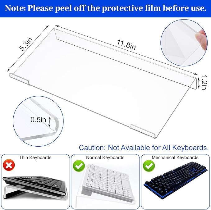 4 Pack Acrylic Computer Keyboard Stand, Clear Tilted Ergonomic Keyboard Tray Riser Holder for Office Desk, Home Use