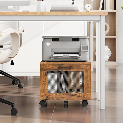 HOOBRO File Cabinet, Rolling File Cart, Under Desk Small Filing Cabinet, File Organizer Box, Home Office File Basket with Drawer for A4, Letter Files, Rustic Brown and Black BF11WJ01G1