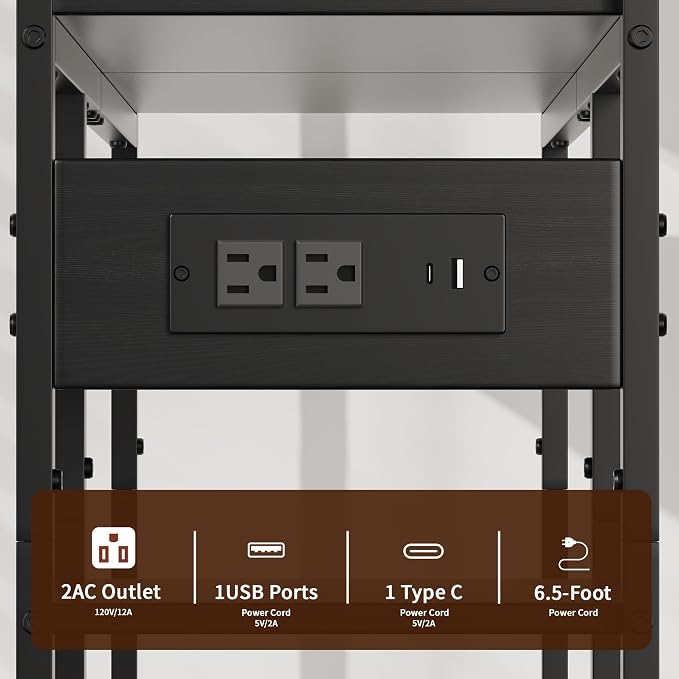 Aetheris Desktop Organizer Shelf, 30" Wooden Office Storage Rack with Outlets, Display Shelf Rack with Light Strip, 5 Tier Desktop Display Rac, Desk Shelf, Desk Hutch for Computer Monitor (Black)