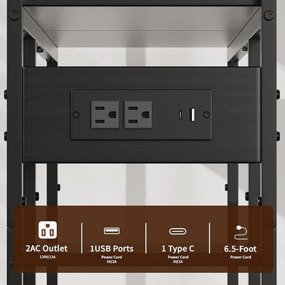 Aetheris Desktop Organizer Shelf, 30" Wooden Office Storage Rack with Outlets, Display Shelf Rack with Light Strip, 5 Tier Desktop Display Rac, Desk Shelf, Desk Hutch for Computer Monitor (Black)