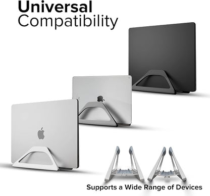 Elestoria Aluminum Vertical Laptop Stand with Gravity Auto-Lock – Adjustable Laptop Holder Vertical fits MacBook Pro/Air, Chromebook & Gaming Laptops up to 17.3" – Space-Saving Desktop Dock - Silver