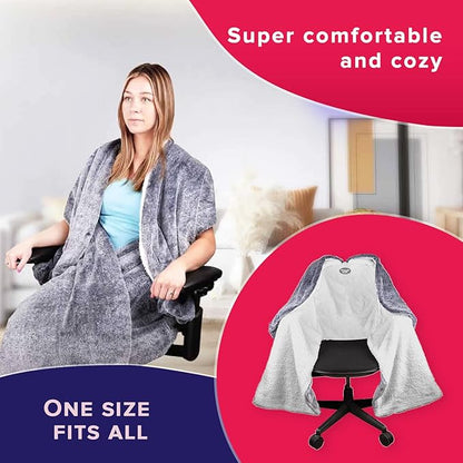 The Original Office Chair Blanket by SnuggleBack; Cozy Comfy Office Desk Chair Wrap Attaches for Hands-Free Warmth. Stay Warm In The Winter or Summer. (Silver Grey Faux Fur)