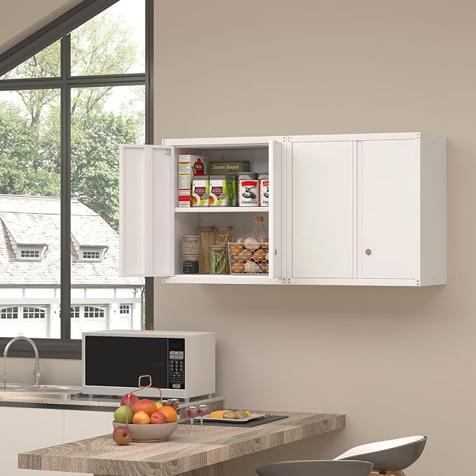 IRONFFICE Wall Cabinet,Metal Storage Cabinet with 2 Doors,Locking Wall Cabinets for Office,Home,White