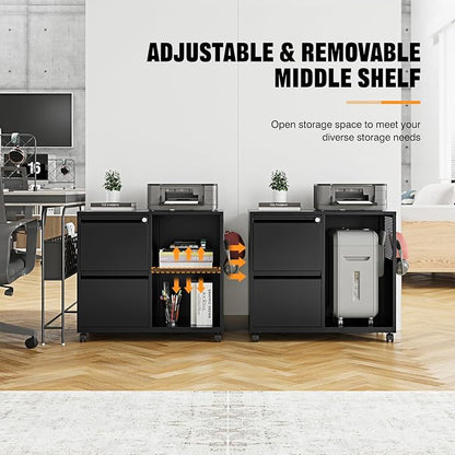 Storage Filing Cabinets Office Drawers Rolling File Cabinet Printer Stand Lateral Mobile Under Desk Organizer Lateral Filing Cabinet with Wheels Adjustable Shelves Printer Table for Home Office Black