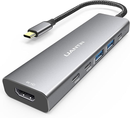 UANTIN USB-C Hub (6-in-1) Multiport Adapter with 10Gbps USB C 3.2 & USB-A 3.2 4K HDMI, 100W Power Delivery, USBC Dongle for MacBook Pro/Air, iPad Pro, ThinkPad, iMac and More