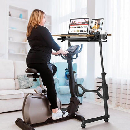Enayplon Small Standing Desk with Wheels, Portable Treadmill Desk, Rolling Desk Adjustable Height for Laptop, Mobile Standing Table for Walking Pad, Bedside Table