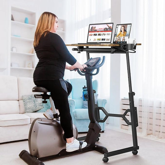 Enayplon Small Standing Desk with Wheels, Portable Treadmill Desk, Rolling Desk Adjustable Height for Laptop, Mobile Standing Table for Walking Pad, Bedside Table