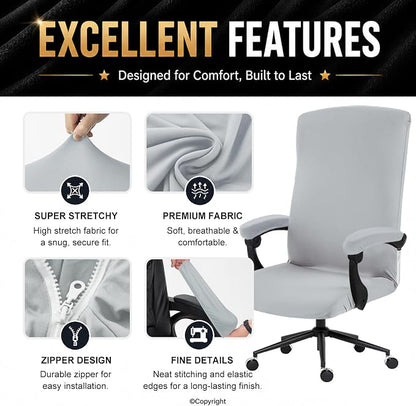 DIVA EN CAMINO DEC Stretch Computer Office Chair Cover with Armrest Covers Durable Zipper Universal Spandex Rotating Boss Chair Slipcovers Anti-dust Soft Desk Chair Seat Protector, Light Gray