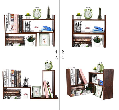 PAG Desk Organizer Desktop Shelf Adjustable Countertop Bookshelf Small Table Shelves Book Organizer Office Organization for Desk, Antique Brown