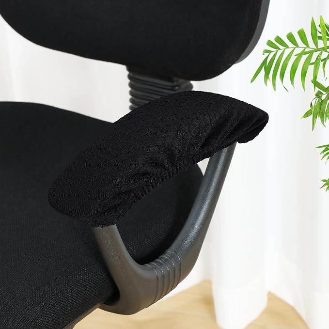 Smiry Stretch Jacquard Office Computer Chair Armrest Covers, 2PCs Removable Washable Anti-dust Desk Chair Arm Pad Covers, Black