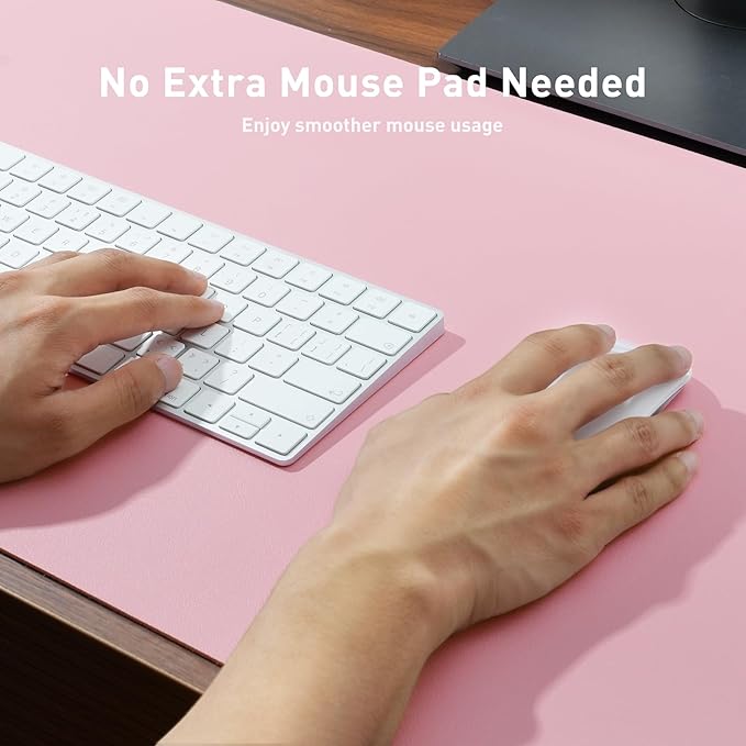 Aothia Leather Desk Pad Protector, Office Desk Mat, Large Mouse Pad, Non-Slip PU Leather Desk Blotter, Laptop Desk Pad, Waterproof Desk Writing Pad for Office and Home (48"x17", Fairy Pink)