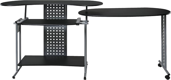 OneSpace Regallo Expandable L-Shaped Desk, Office Computer Desk with 2 Shelves, Black