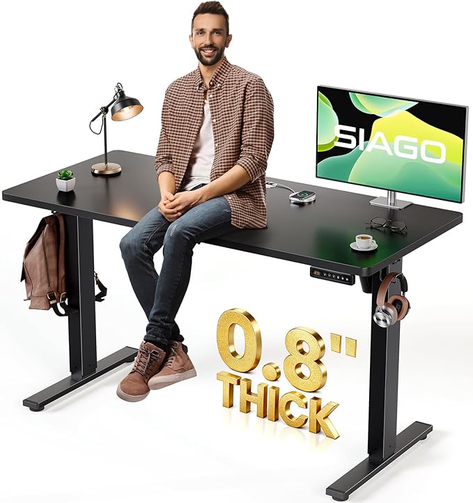 SIAGO Electric Standing Desk Adjustable - 48 x 24 Inch Sit Stand up Desk with Cable Management - 3 Memory Preset Adjustable Height Table