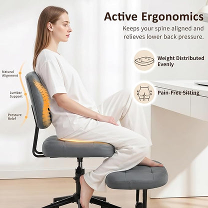 Criss Cross Chair Armless Office Chair for Cross Legged Sitting, 300lb Heavy Duty Ergonomic Desk Chair for ADHD, Adjustable Meditation Yoga Kneeling Chair with Brake Wheels for Home Office (Grey)