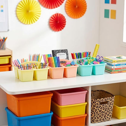 Kathfly 12 Pack Classroom Caddy Organizer with Handle, Plastic Art Craft Cleaning Caddy Bulk, Small Multipurpose Supply Organization Storage Basket for Table Desk Office Pencil Teacher (Macaron Color)