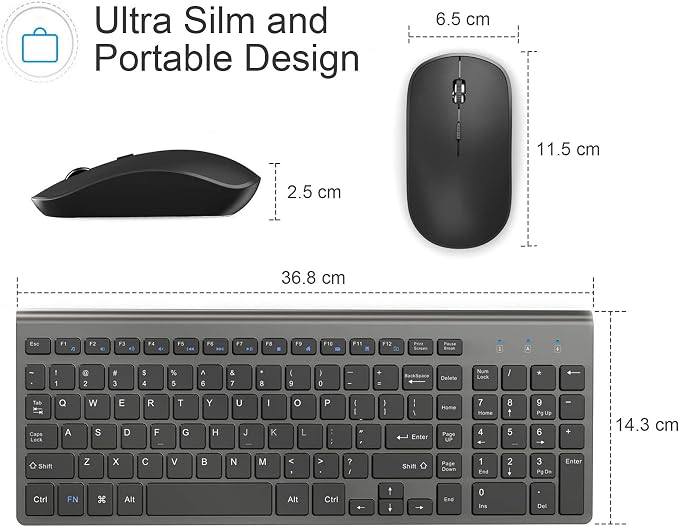 JOYACCESS Wireless Keyboard Mouse Combo, 2.4G Compact and Ultra Slim Wireless Keyboard and Mouse for Windows, Computer, Desktop, PC, Laptop (Grey)
