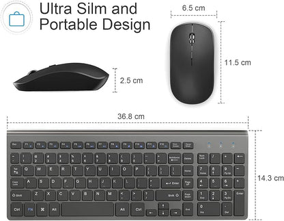 JOYACCESS Wireless Keyboard Mouse Combo, 2.4G Compact and Ultra Slim Wireless Keyboard and Mouse for Windows, Computer, Desktop, PC, Laptop (Grey)