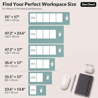 AFIING Leather Desk pad Protector, Light Blue, 35.4" x 17" | Dual-Sided Cork & PU Leather, Non-Slip, Waterproof, Large Mouse Pad for Office, Home & Gaming