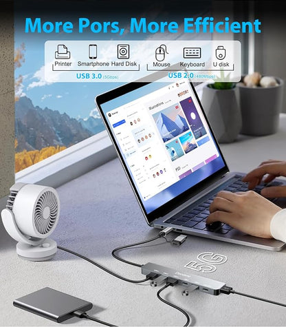 USB C Hub USB Hub 3.0 for Laptop, Upgrade 7 in 2 USB Splitter with USB-C & Multiport USB A Port Extender, USBC USB2.0 Dongle for PC/Computer/Laptop, Type C Mac/MacBook/Air/Pro/iPad/Tablet