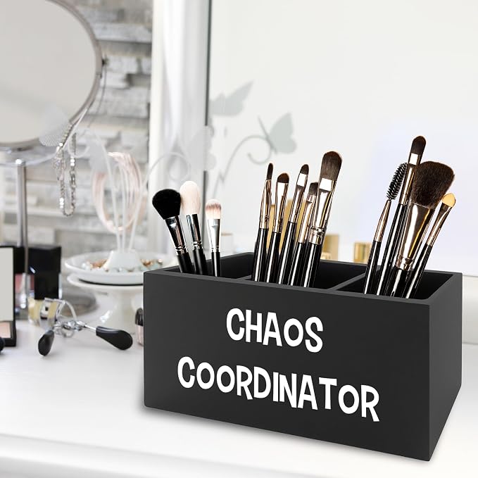 Chaos Coordinator Black Pen Pencil Holder Organizer for Desk, Thank You Gifts for Women Men Coworkers Boss Leader Manager, Appreciation Gifts Wooden Box Sign for Office Tabletop Decorations