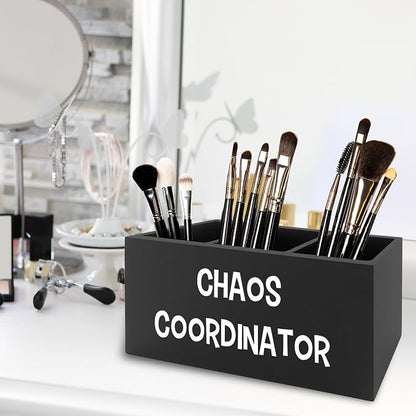 Chaos Coordinator Black Pen Pencil Holder Organizer for Desk, Thank You Gifts for Women Men Coworkers Boss Leader Manager, Appreciation Gifts Wooden Box Sign for Office Tabletop Decorations