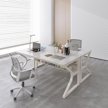 OSCHF Extra Long Desk with Bookshelf - 55" Double Long Writing Table for 2-Person Workstation, Modern Study Work Computer Desk for Home and Office, Warm White