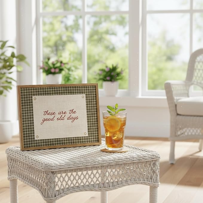 These Are The Good Old Days Wall Art Framed, Vintage Cottagecore Gingham Canvas Wall Decor, Rustic Inspirational Quote Pictures Prints Home Decor for Kitchen Living Room Bedroom Dining Room 8x10in