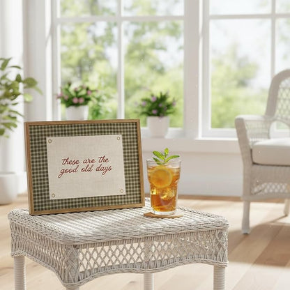 These Are The Good Old Days Wall Art Framed, Vintage Cottagecore Gingham Canvas Wall Decor, Rustic Inspirational Quote Pictures Prints Home Decor for Kitchen Living Room Bedroom Dining Room 8x10in