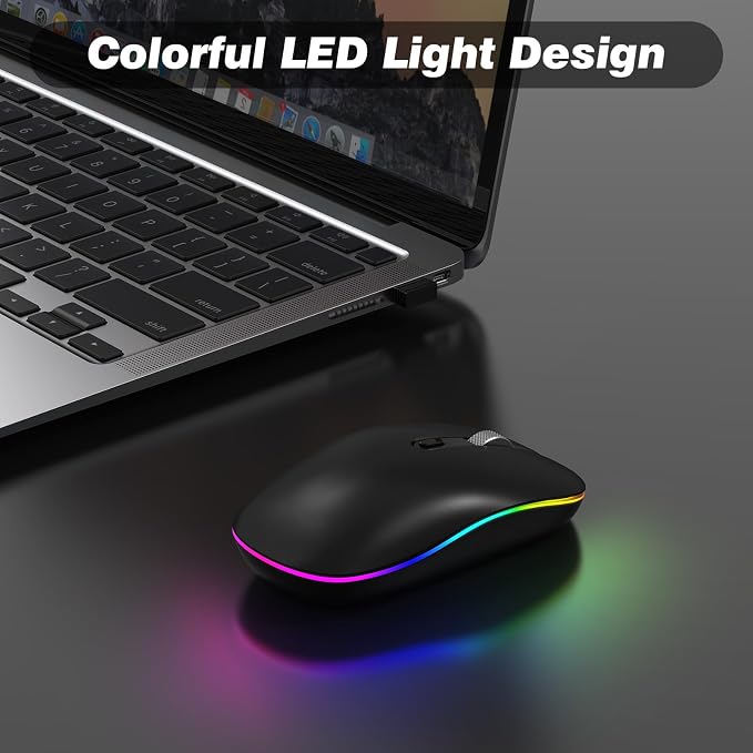 RaceGT LED Wireless Mouse with Type-c Charging Port, 2.4G Rechargeable Slim Silent Mouse with USB & Type-c Receiver, 3 Adjustable DPI for Laptop, Deskbtop, MacBook, PC