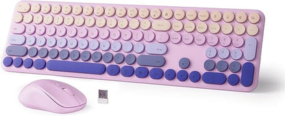 Wireless Keyboard and Mouse Combo, 2.4GHz USB Plug-and-Play, 110-key Design, Full-Size Ultra-Thin Silent Keyboard, Compatible with laptops/desktops/PCs（Gradient Purple）