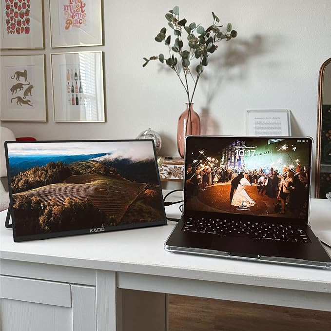 Kado Portable Monitor 15.6-Inch Ultra-Slim 100% sRGB 1080p IPS Display | Laptop Monitor 1920x1080 180° Kickstand, Carrying Case for PC, Mac, Phone, Dex, Xbox, PS5, USB-C & HDMI Connectivity