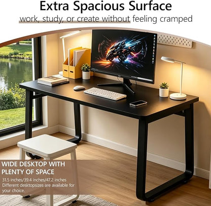 Small Office Computer Desk, Simple Style Writing Desk Waterproof and Scratch-Resistant,Sturdy Study Writing Desk with Wooden Tabletop and Metal Frame for Bedroom, Study Room, Living Room