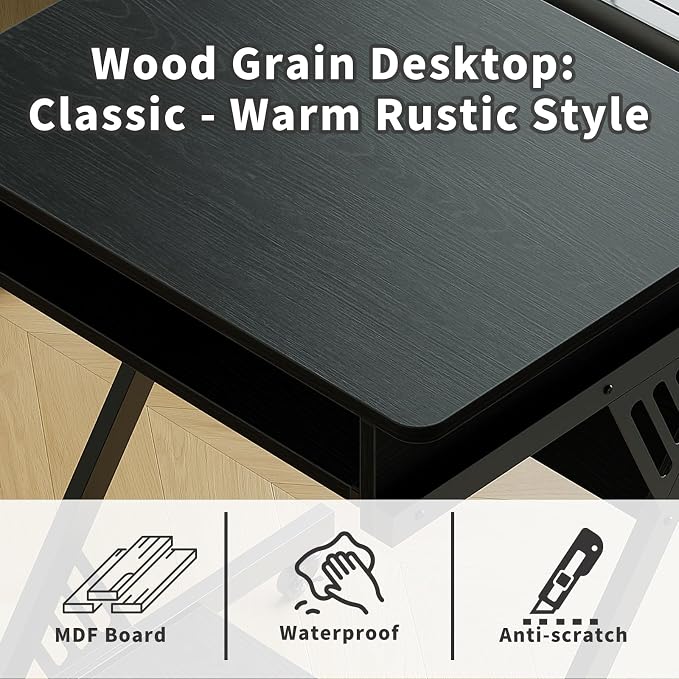 ALISENED Computer Desk for Small Spaces,23.6" Z-Shaped Compact Study Table with Smooth Keyboard Tray,with Wheels and Bottom Shelves for Home Office，Computer Cart Mobile Laptop Cart