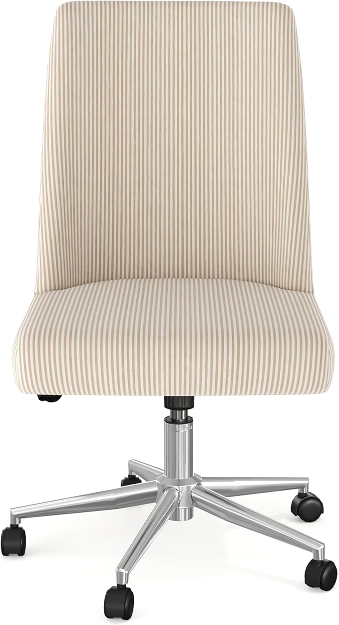 Martha Stewart Maeve Swivel Task Chair with Height Adjustable Seat for Home Office in Beige Stripe Fabric with Polished Nickel Frame