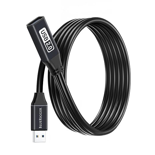 BlueRigger 2.0 Active USB Extension Cable 15FT (USB Extender Cord, 480 Mbps, Male to Female) Long USB Extension Cord for Webcam, VR Headset, Printer, Hard Drive, Keyboard, Mouse