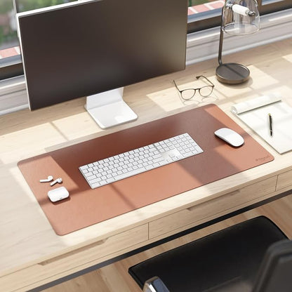Smead Desk Pad, Vegan Leather Desk Mat with Non-Slip Faux Suede Backing, Perfect Desk Organizer for Office Decor, 31.5” x 15.7” Medium, Saddle (64832)