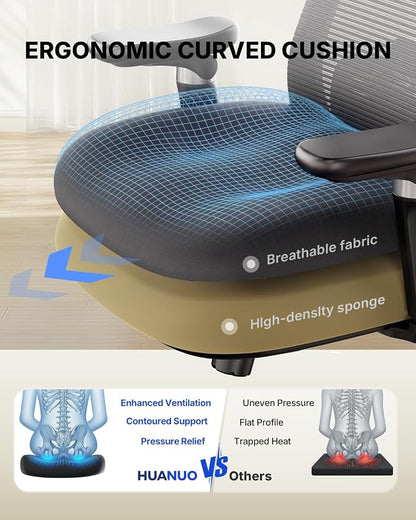 HUANUO Ergonomic Office Chair with 6D Armrest, Seat Depth Adjustment, Lumbar Support, Quiet Rubber Caster, High Back Mesh Gaming Chair with 3D Headrest, Big and Tall Chair for Home Office, Pack of 8