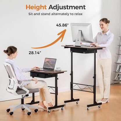GTPLAYER Small Standing Desk Adjustable Height Small Computer Desk Mobile Portable Rolling Laptop Table with Wheels 32" Computer Workstation Sit Stand Desks Portable Standing Table Treadmill desks