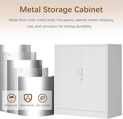 Metal Storage Cabinet, 36" H Locking Storage Cabinet, Metal Storage Cabinet with Locking Doors for Home, School, Office, Garage, White