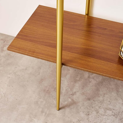 LumFurn Extra Large Glass Console Table for Living Room, Foyer & Entrance, L47 x W16 x H31, Mid-Century Modern Sofa Table with Amber Glass Top, Walnut Finish Wood Top and Gold Finish Metal Frame