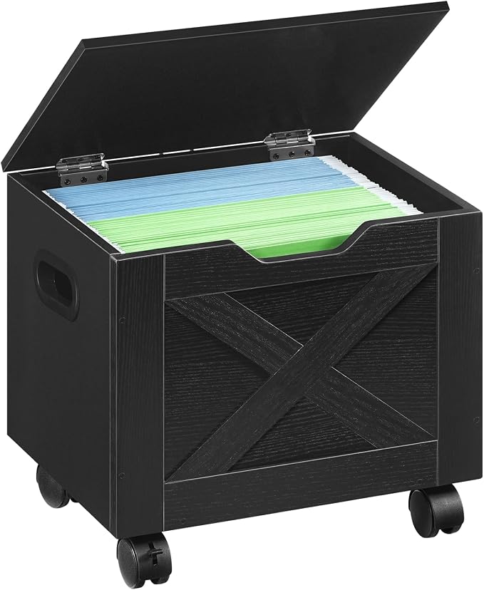 MAHANCRIS Rolling Filing Cabinet, Small File Cabinet Under Desk with Single Drawer, Hanging File Organizer for A4/Letter-Size Documents, Organizer Box, for Home Office, Black FCBK4001